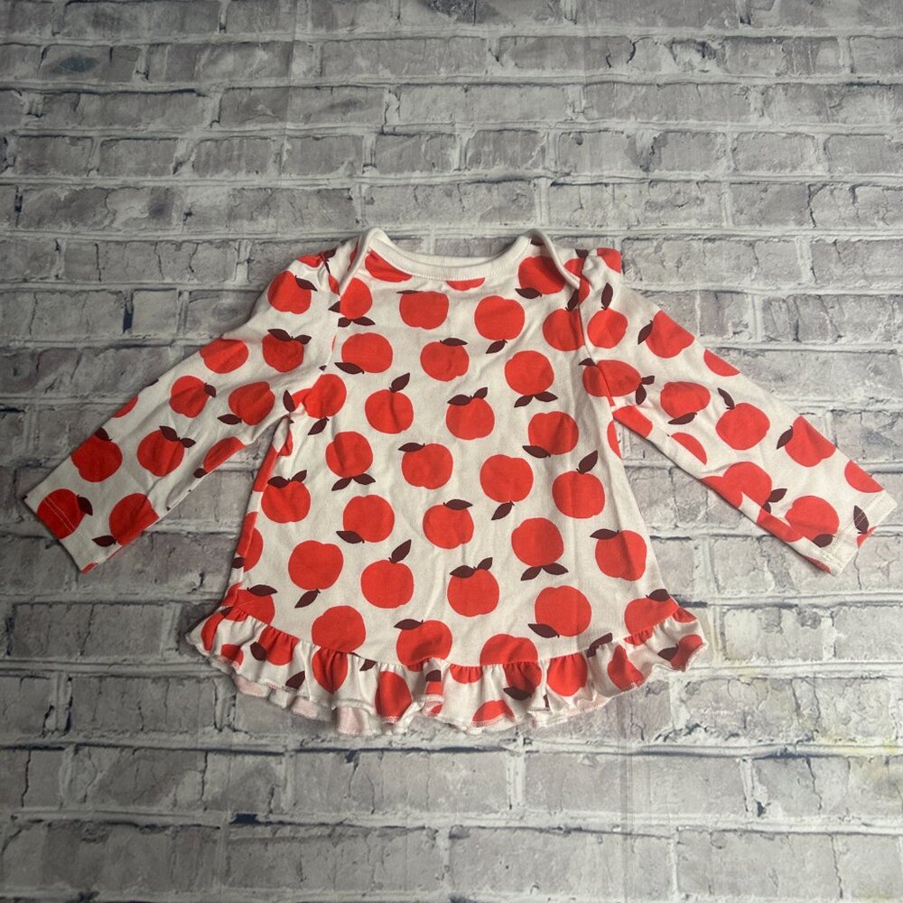 EUC Baby Cat & Jack Apples Ruffle Shirt Size 12 Months